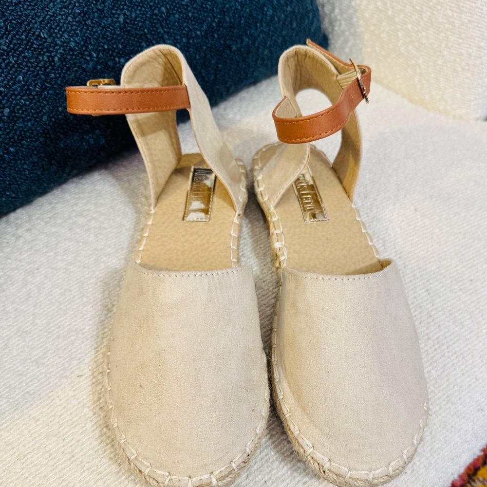 Beige Ankle Strap Espadrille Flats